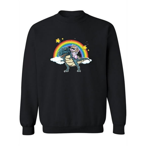 Unicorn Riding A T-rex Rainbow Sweatshirt Women -Image by Shutterstock, Female Small