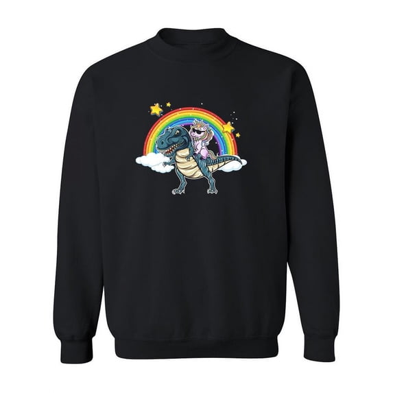 Unicorn Riding A T-rex Rainbow Sweatshirt Women -Image by Shutterstock, Female Small