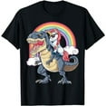thumbnail image 1 of Unicorn Riding Dinosaur T rex Shirt Boys Girls Kids Rainbow, 1 of 3