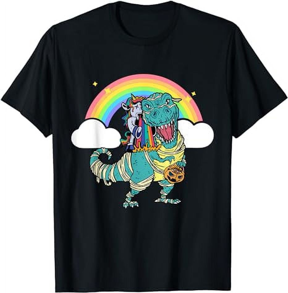 Unicorn Riding T Rex Dinosaur Boys Girls Men Women Rainbow T-Shirt ...