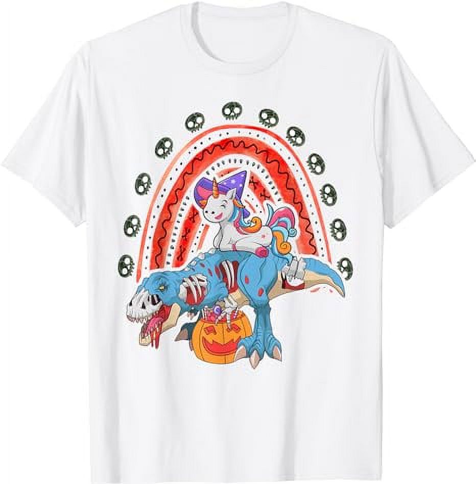 Unicorn Riding T Rex Dinosaur Boys Girls Men Women Rainbow white T ...