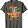 thumbnail image 1 of Unicorn Riding T-Rex Dinosaur Unisex T-Shirt for Men Women Kids Toddler,White Color,Size YM, 1 of 5