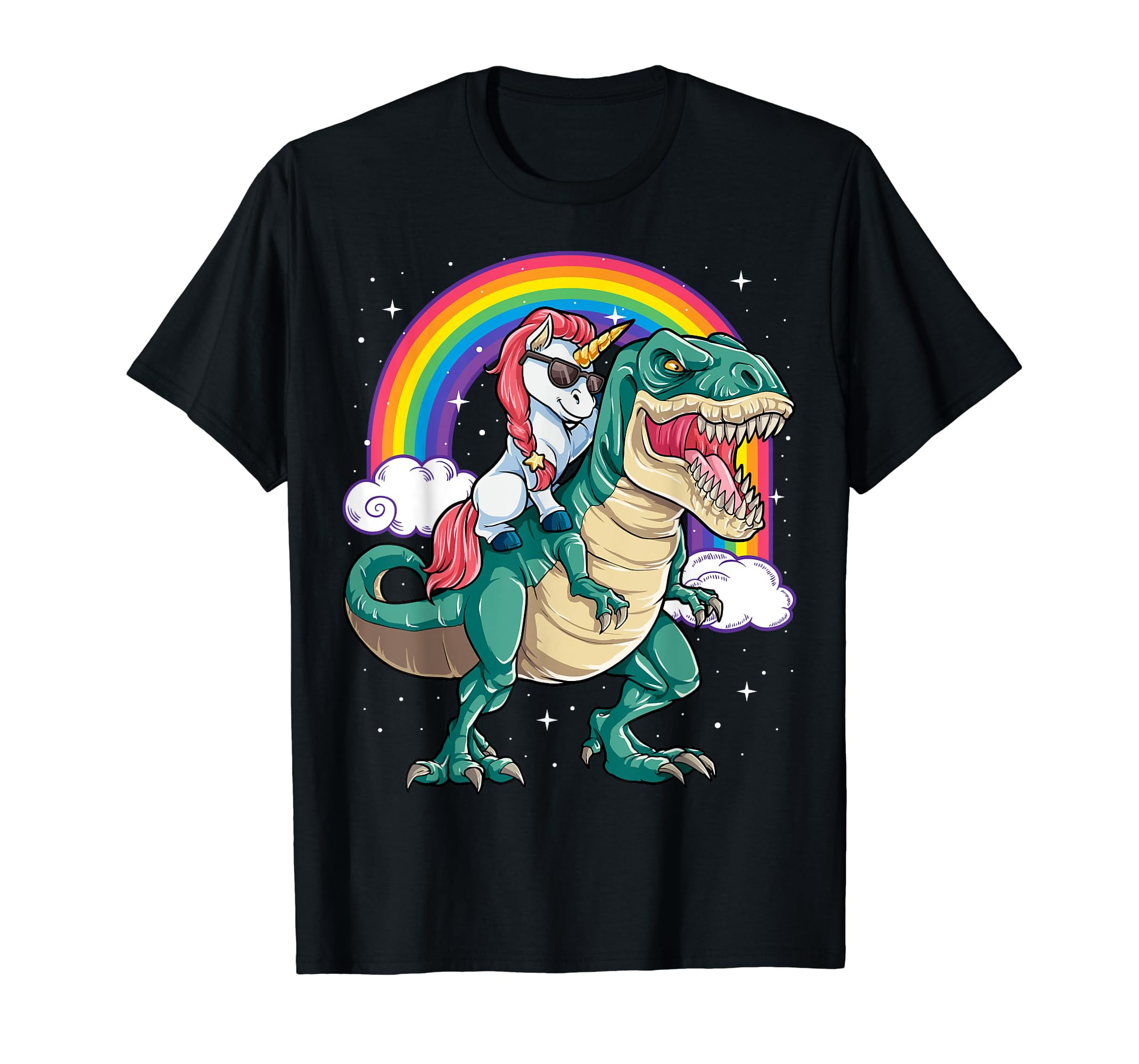 Unicorn Riding T rex Dinosaur Men Women Rainbow T-Shirt - Walmart.com