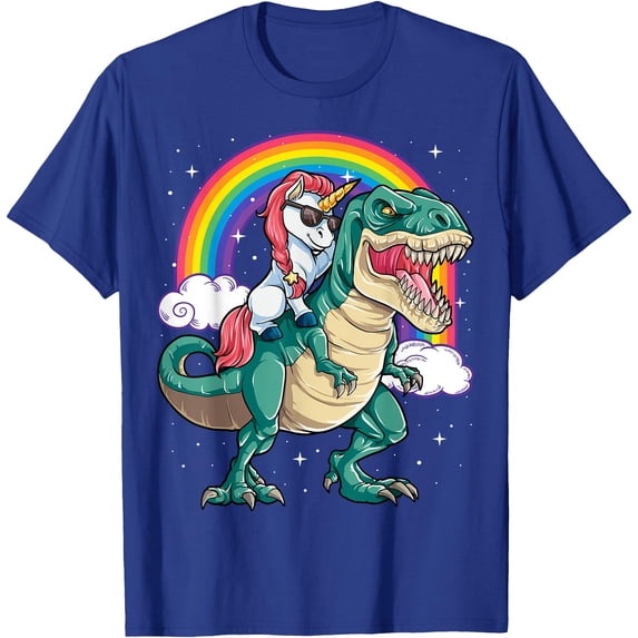 Unicorn Riding Tyrannosaurus Rex Dinosaur Rainbow Unisex T-Shirt for Men Women Kids Toddler