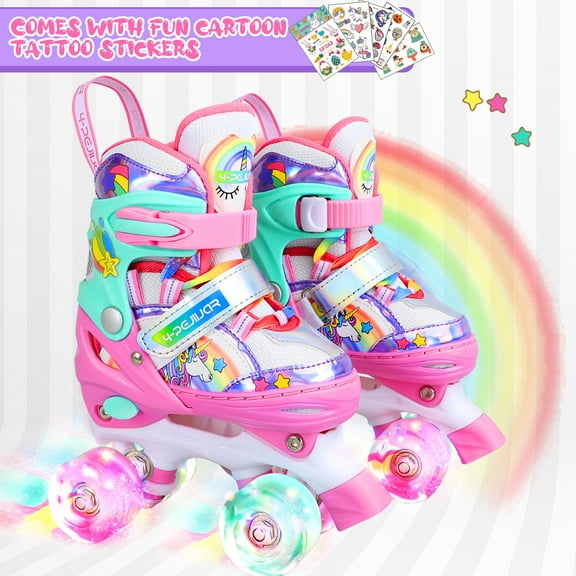 Unicorn Roller Skates for Girls Kids Toddler Ages 2-4 5-8 8-12,Adjustable Roller Skates W/ LED Light-Up Wheels for Outdoor Beginner Gifts