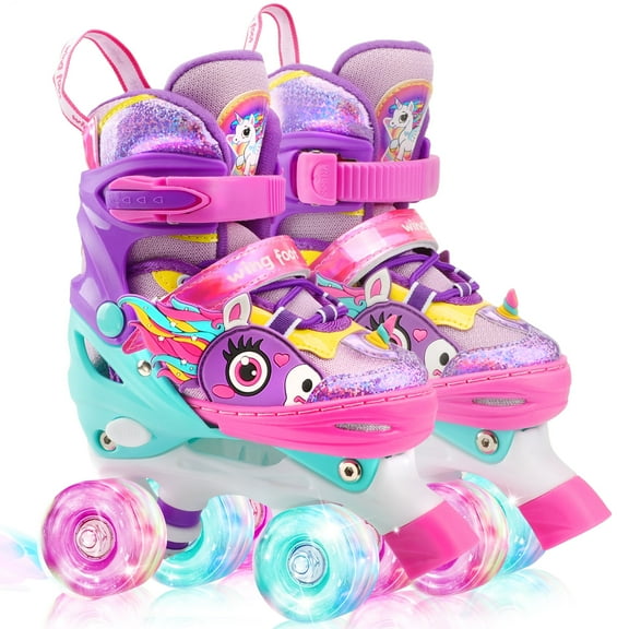 Unicorn Roller Skates for Girls Kids Toddler,Unicorn Quad Skates Shoes W/Light up &Adjustable for Gifts