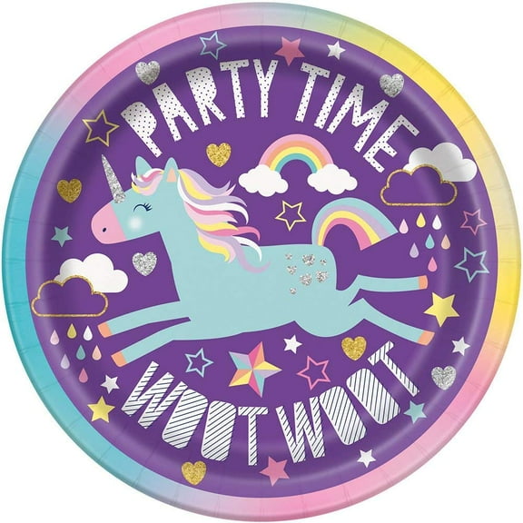 Unicorn Round Dessert Party Paper Plates, 7", 8 Ct. (Pack of 12)