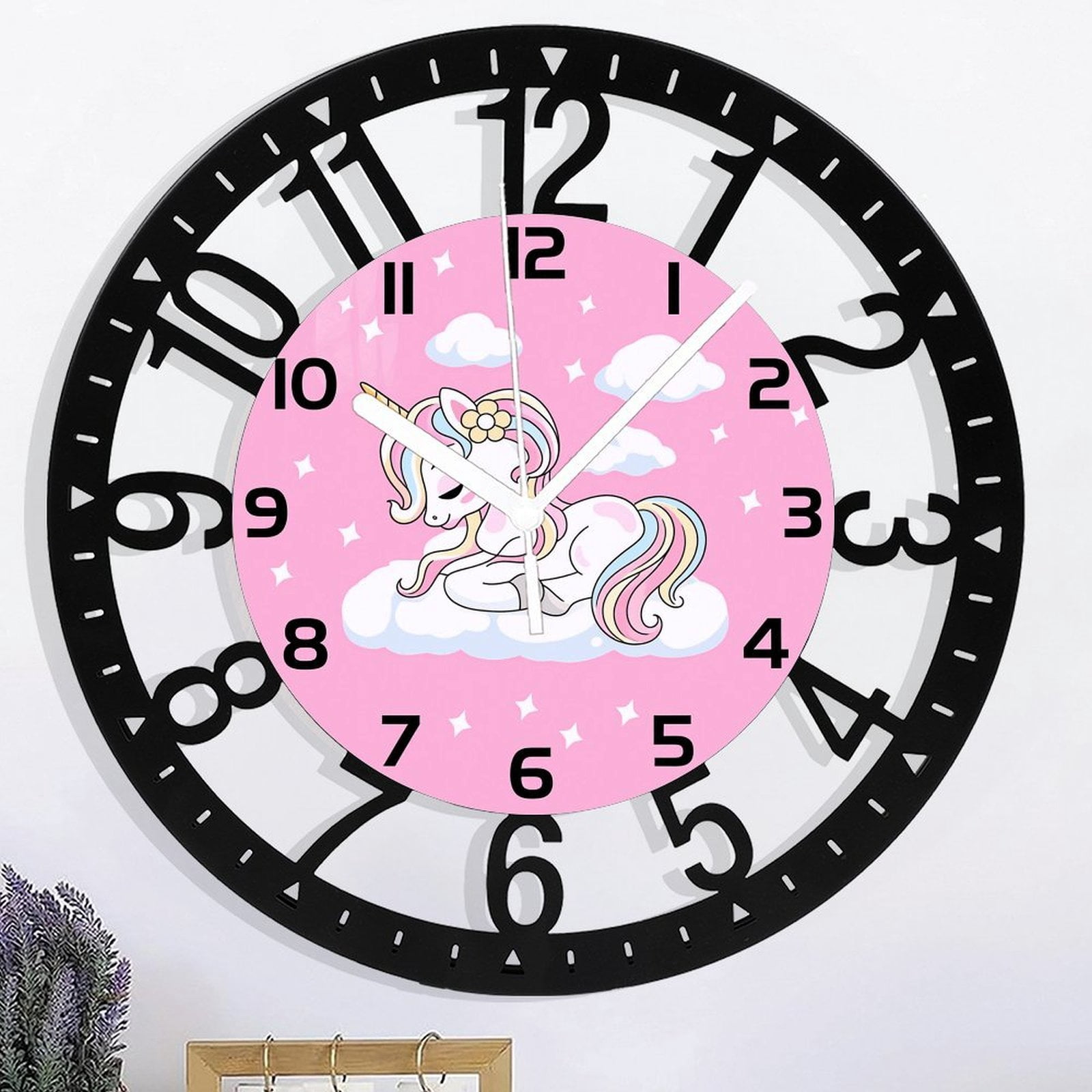 Unicorn- Round Small Wall Clocks Battery Operated 10 Inch Girls Pink ...