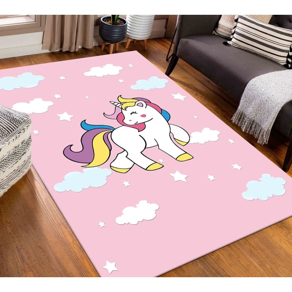 Unicorn Rug, Clouds Rug, Kids Rug, Living Room Rug, Decorative Soft Rug, Classic Rug, Non Slip Rug, Custom Rug, Entry Rug, Home Decor Rug, 2.3'x3.3' - 70x110 cm