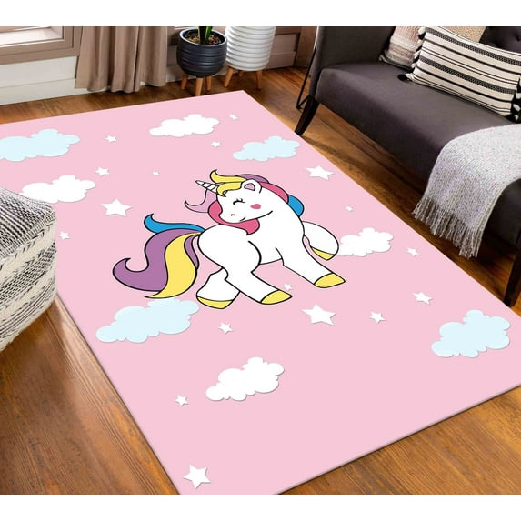 Unicorn Rug, Clouds Rug, Kids Rug, Living Room Rug, Decorative Soft Rug, Classic Rug, Non Slip Rug, Custom Rug, Entry Rug, Home Decor Rug, 3.9'x5.9' - 120x180 cm