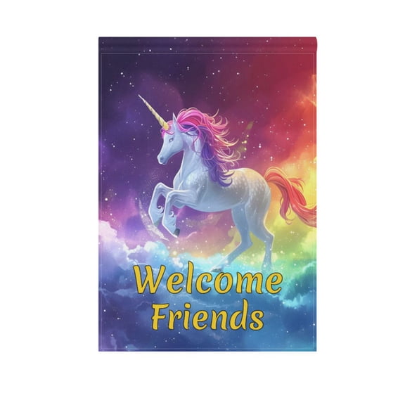 Unicorn Running on Rainbow Garden Flag House Banner 12" x 18" Double Sided Outdoor Yard Decoration