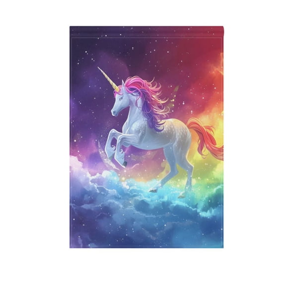 Unicorn Running on Rainbow Garden Flag House Banner 12" x 18" Double Sided Outdoor Yard Decoration