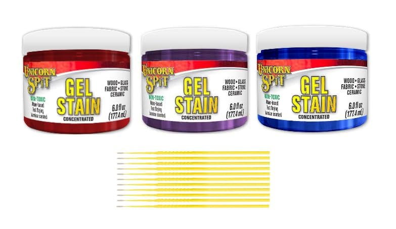 Unicorn SPiT Gel Stain Bundle: 6 oz. Water-Based Gel Stain Concentrate Bundles with Trebbies Detail Sticks Blue Thunder, Molly Red Pepper, Purple Hill Majesty