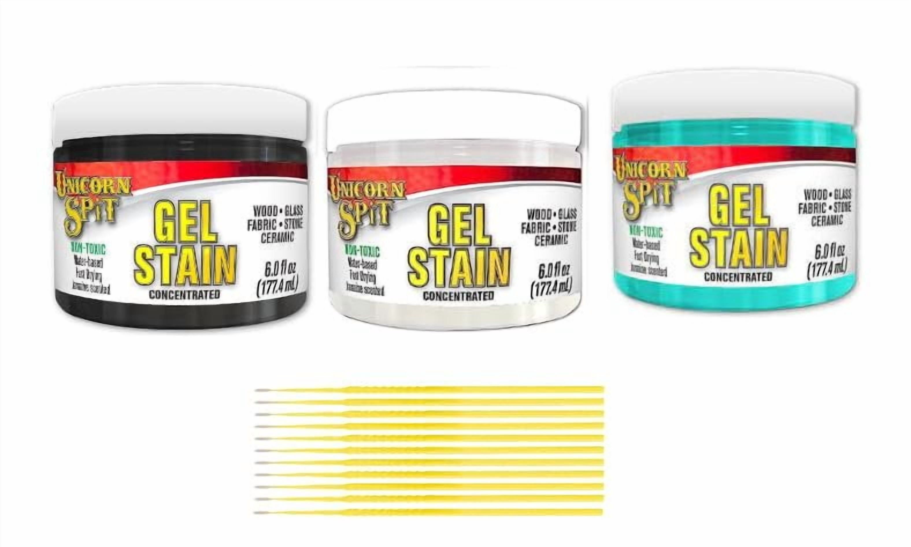 Unicorn SPiT Gel Stain Bundle: 6 oz. Water-Based Gel Stain Concentrate Bundles with Trebbies Detail Sticks Midnight's Blackness, White Ning Zia Teal