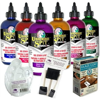 Unicorn SPiT Gel Stain & Glaze Paint in One Bundle with Famowood Glaze Coat  Kit, and Purple Turtle Products Accessory Kit (14 Paint Deluxe Set, 4 oz) 
