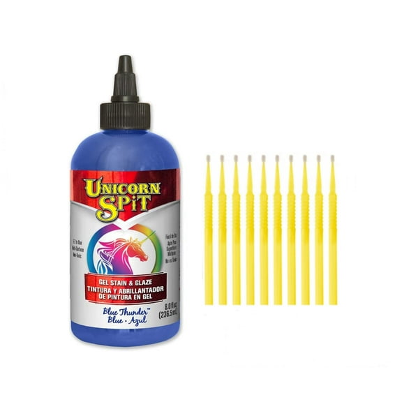 Unicorn SPiT Gel Stain & Glaze in One - 20 Complete Original & Sparkle Paint Collection with 10 TreBBies Fine Detail Sticks (8oz, Blue Thunder)