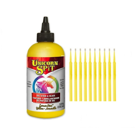 Unicorn SPiT Gel Stain & Glaze in One - 20 Complete Original & Sparkle Paint Collection with 10 TreBBies Fine Detail Sticks (8oz, Lemon Kiss)