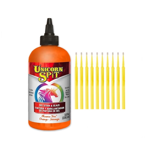 Unicorn SPiT Gel Stain & Glaze in One - 20 Complete Original & Sparkle Paint Collection with 10 TreBBies Fine Detail Sticks (8oz, Phoenix Fire)