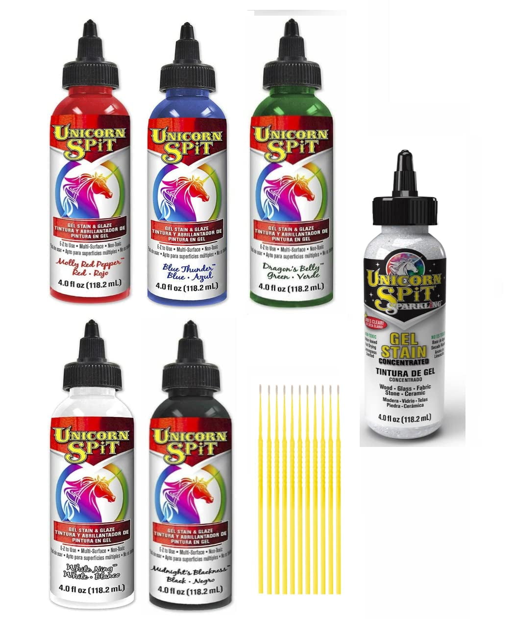 Unicorn SPiT Gel Stain & Glaze in One 4 oz. Bundles with Transforming Sparkling Iced Egret and Trebbies Detail Sticks (ICY Essential Collection)