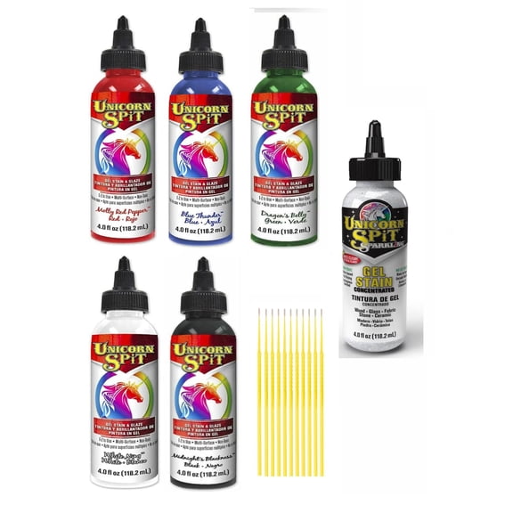 Unicorn SPiT Gel Stain & Glaze in One 4 oz. Bundles with Transforming Sparkling Iced Egret and Trebbies Detail Sticks (ICY Essential Collection)