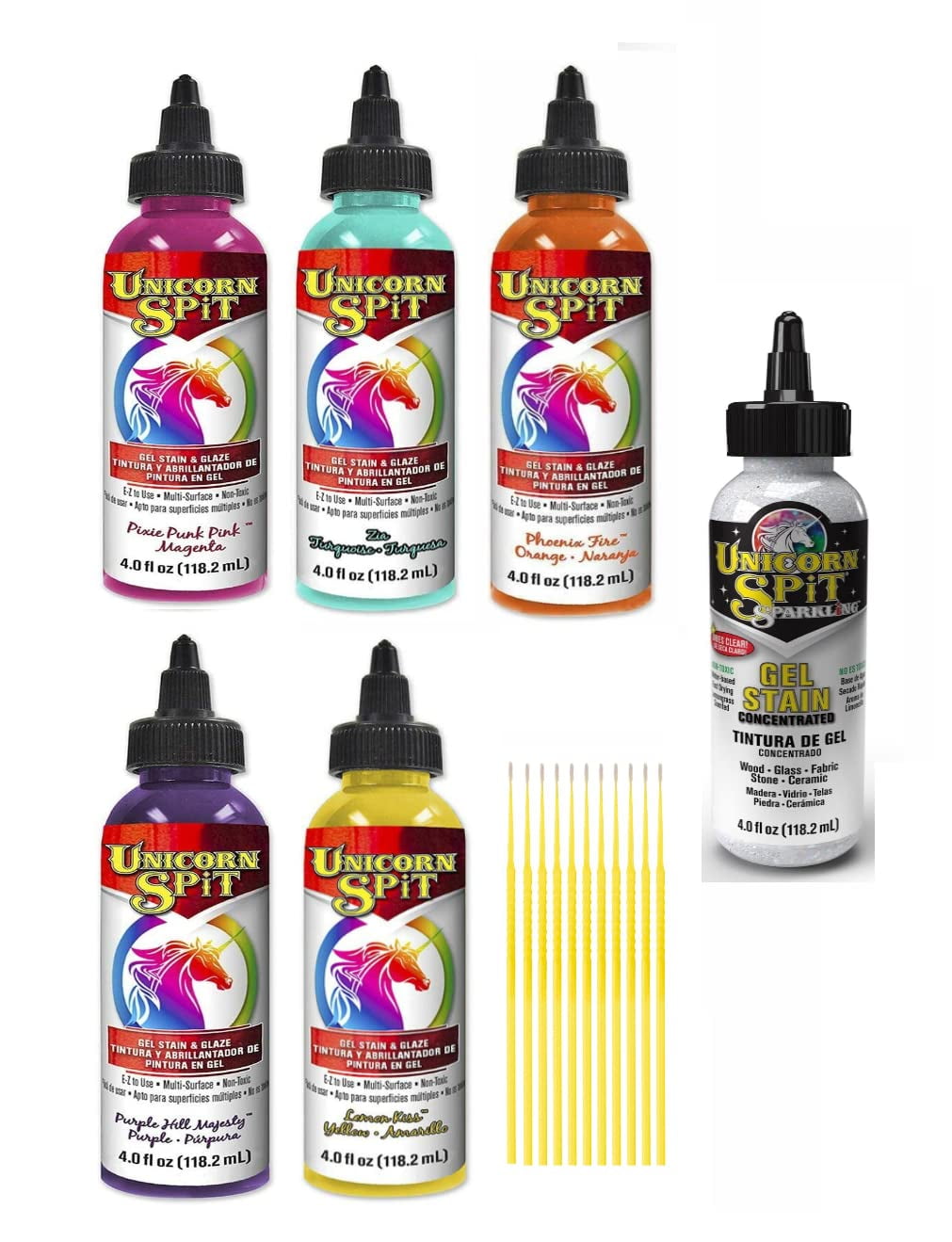 Unicorn SPiT Gel Stain & Glaze in One 4 oz. Bundles with Transforming Sparkling Iced Egret and Trebbies Detail Sticks (ICY Tropics Collection)