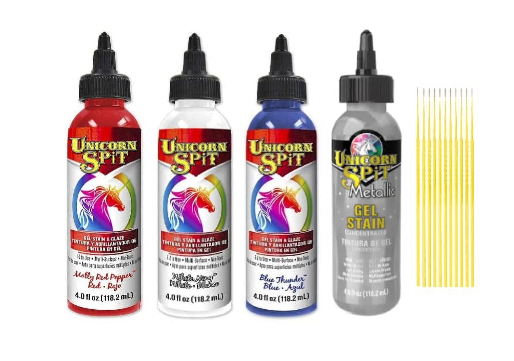 Unicorn SPiT Gel and Glaze Stain in one Bundles - 4 4oz. Bottles with Trebbies Detail Sticks (Americana Collection)