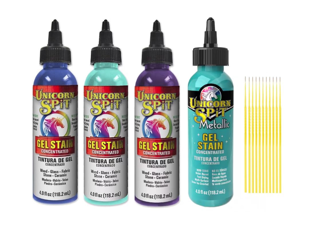 Unicorn SPiT Gel and Glaze Stain in one Bundles - 4 4oz. Bottles with Trebbies Detail Sticks (Gallaxy Collection)