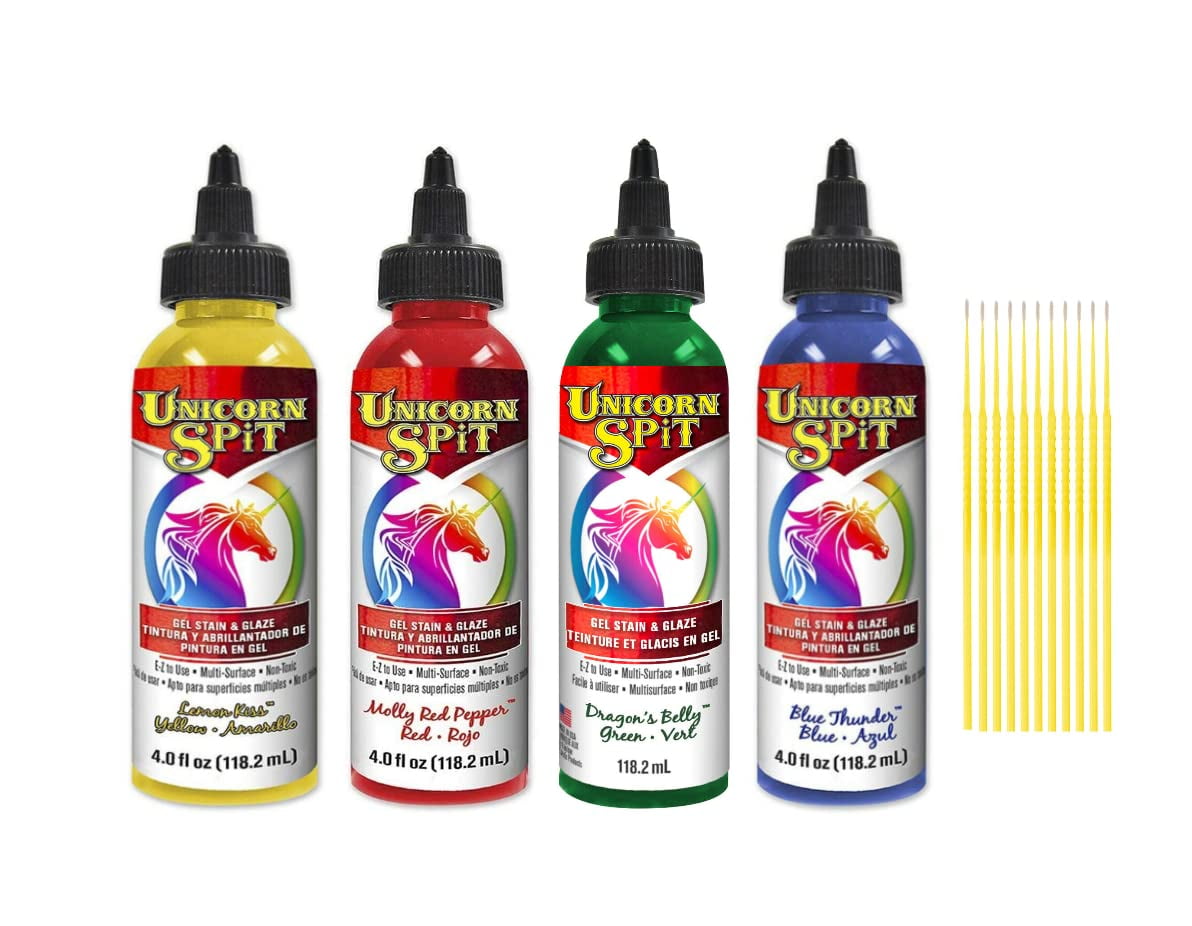 Unicorn SPiT Gel and Glaze Stain in one Bundles - 4 4oz. Bottles with Trebbies Detail Sticks (Joy Collection)