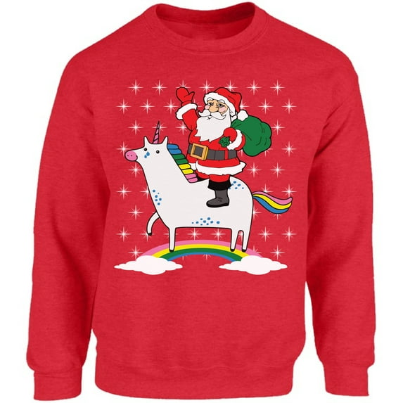 Unicorn Santa Christmas Sweater Women Men Crewneck - S M L XL 2XL 3XL 4XL 5XL Xmas Graphic Tee - Unisex Sweatshirt Funny Xmas Holiday Gift