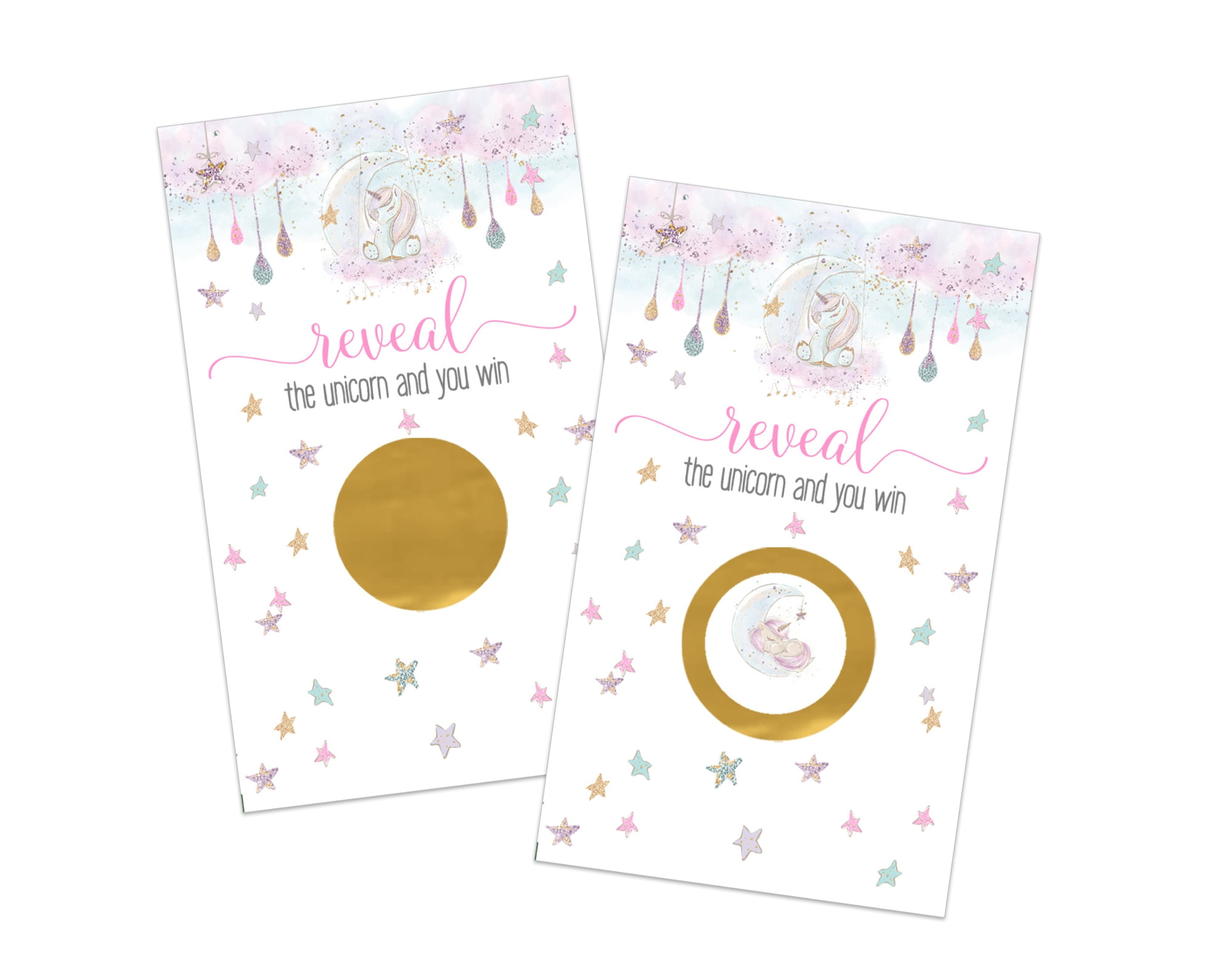 Unicorn Scratch Off Game Cards - 30 Pack, Girls Baby Shower, Star & Moon Favors, Cute Sprinkle Raffle Tickets by Paper Clever Party