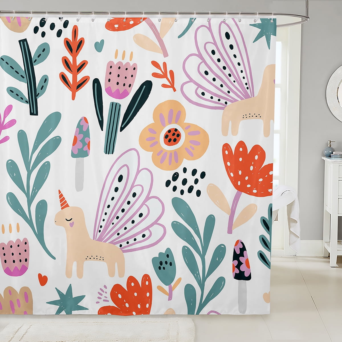 Unicorn Shower Curtain,Cute Mushroom Bathroom Shower Curtain Sets ...