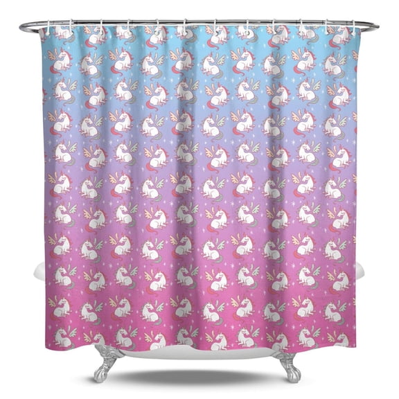 Unicorn Shower Curtain, Rainbow Magical Fantasy Waterproof Bathroom Drapes with Stars & Clouds 84x72 Inch Fade-Resistant Polyester Fabric Includes 12 Hooks
