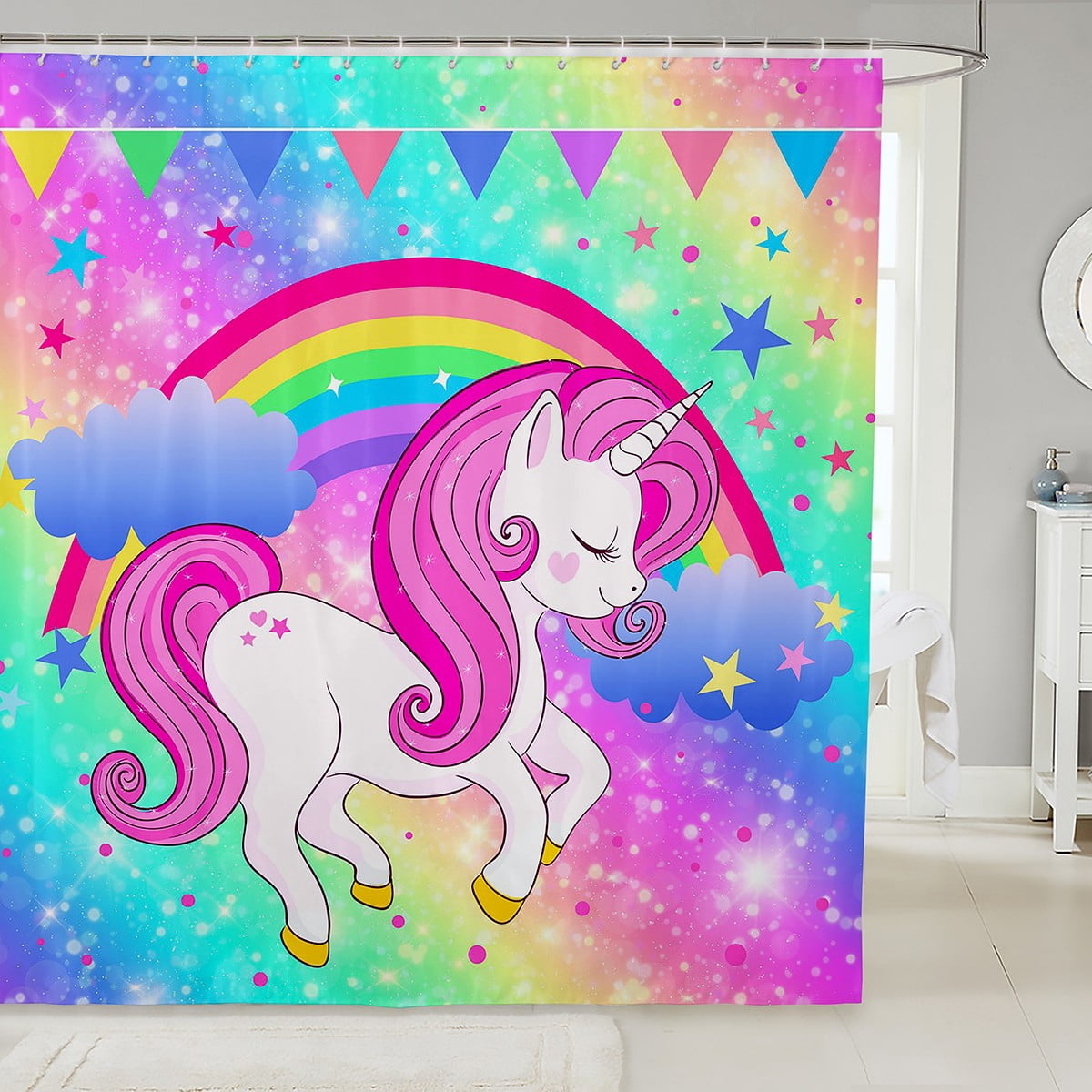 Unicorn Shower Curtain Set Starry Sky Shower Curtain ,Cartoon Magical ...