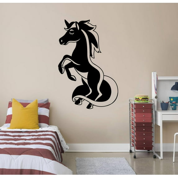 Unicorn Silhouette Magical Unicorns Uni Corn Wall Sticker Art Decal for Girls Boys Kids Room Bedroom Nursery Kindergarten House Fun Home Decor Stickers Wall Art Vinyl Decoration Size (10x6 inch)