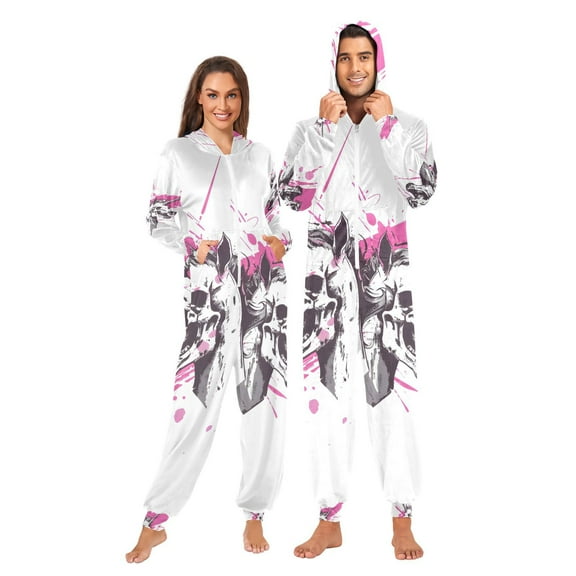 Unicorn Skeleton Adult Onesie Pajamas Slim Fit Christmas One Piece Suit Pjs for Women and Men Hooded Zipper