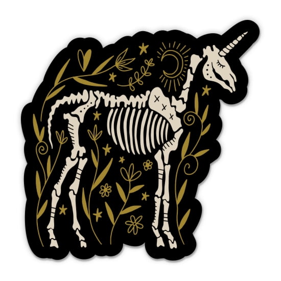 Unicorn Skeleton Boho Cute - 3" Vinyl Sticker - For Car Laptop Water Bottle Phone - Waterproof Decal