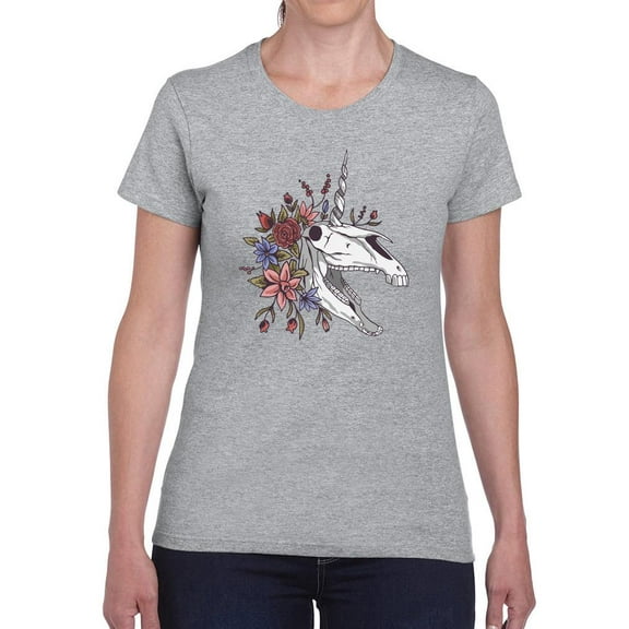 Unicorn Skull Neighing T-Shirt Women -Smartprints Designs, Female Large