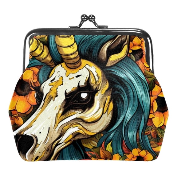 Unicorn Skull Sunflower Buckle Coin Purse