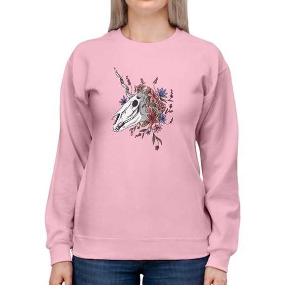 Unicorn Skull W Flowers. Sweatshirt Women -Smartprints Designs, Female x-Large