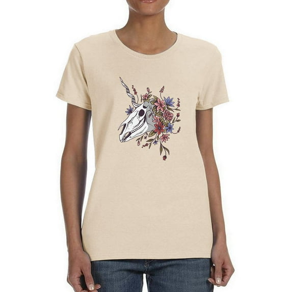 Unicorn Skull W Flowers. T-Shirt Women -Smartprints Designs, Female Large