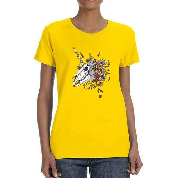 Unicorn Skull W Flowers. T-Shirt Women -Smartprints Designs, Female Small