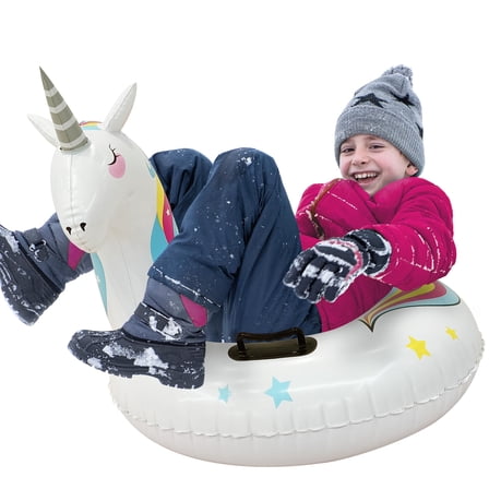 Unicorn Snow Tube - Inflatable Vinyl Tube for Sledding, Children's Snow Play, by MinnARK