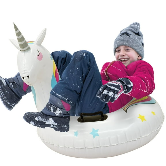 Unicorn Snow Tube - Inflatable Vinyl Tube for Sledding, Children's Snow Play, by MinnARK