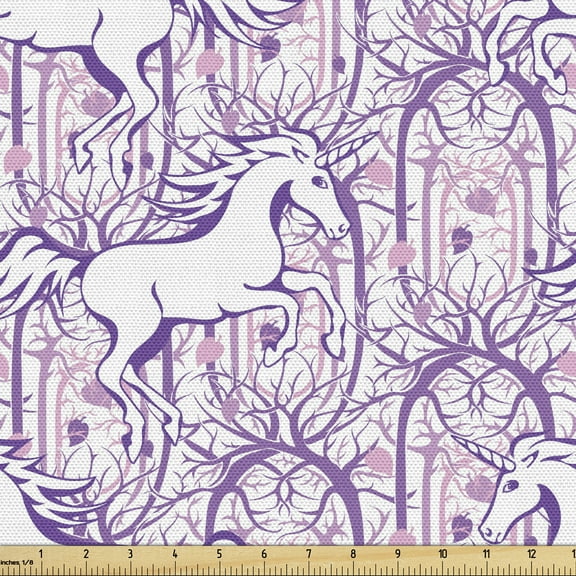 Ambesonne Unicorn Fabric by the Yard Upholstery, Magic Forest, 5 Yards, Purple
