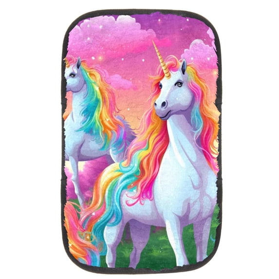 Unicorn Soft Comfortable Furry Printed Armrest Cover 12.5x8.2 Inch - Car Armrest Mat Accessory