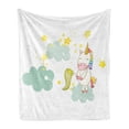 thumbnail image 1 of Unicorn Soft Flannel Fleece Blanket, Baby Mystic Unicorn Girl Sitting on Fluffy Clouds and Hunting Nursery Image Print, Cozy Plush for Indoor and Outdoor Use, 50" x 60", Green Yellow, by Ambesonne, 1 of 5