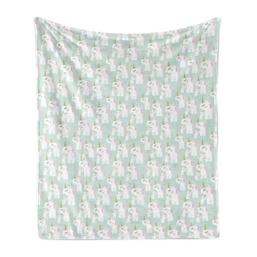 Unicorn Soft Flannel Fleece Blanket, Doodle Style Mythical Creatures Mother and Baby Horses with Horns in Pastel Tones, Cozy Plush for Indoor and Outdoor Use, 50" x 70", Multicolor, by Ambesonne