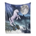 thumbnail image 1 of Unicorn Soft Flannel Fleece Throw Blanket, Creature up Cliffs Rocks in Full Moonlight Sky Fantasy Design Artprint, Cozy Plush for Indoor and Outdoor Use, 70" x 90", Lilac Blue, by Ambesonne, 1 of 5