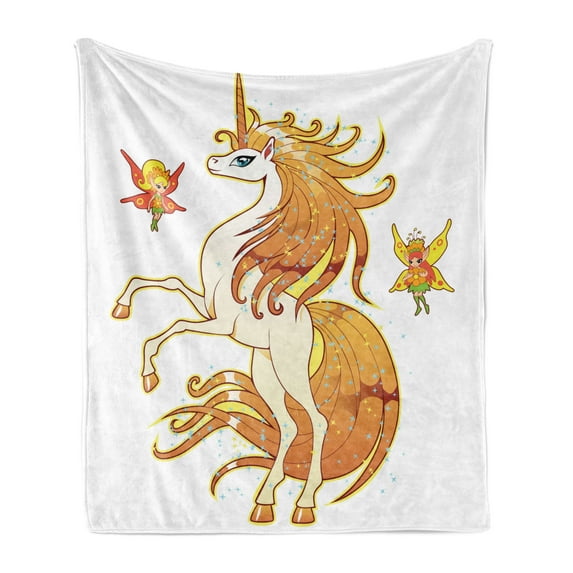 Unicorn Soft Flannel Fleece Throw Blanket, Exquisite Vivid Hair Unicorn Fairies Imaginary Creature Art Print, Cozy Plush for Indoor and Outdoor Use, 60" x 80", Multicolor, by Ambesonne