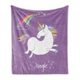 thumbnail image 1 of Unicorn Soft Flannel Fleece Throw Blanket, Mythical Animal Clouds and Rainbow Fairy Horse Image Print, Cozy Plush for Indoor and Outdoor Use, 50" x 70", Lavender White, by Ambesonne, 1 of 5